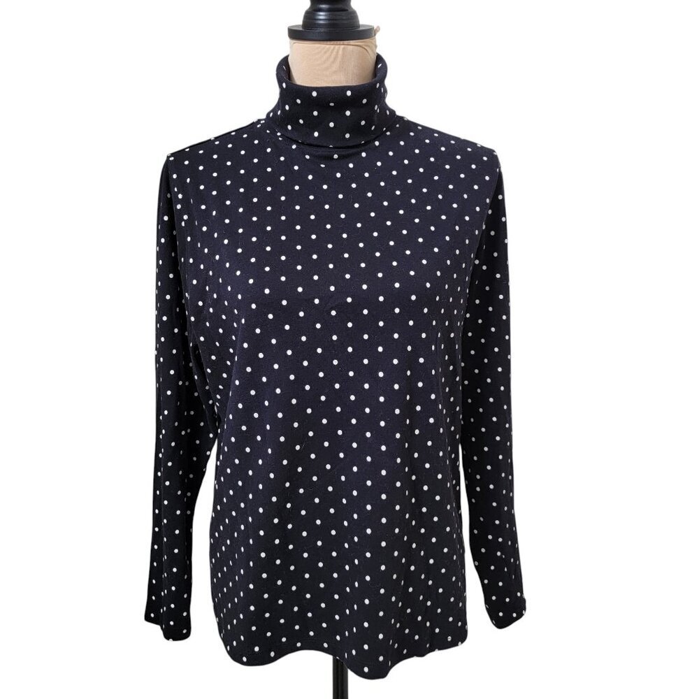 Liz Claiborne Size XL Black with White Polkadot Turtleneck, Exc. Used Condition